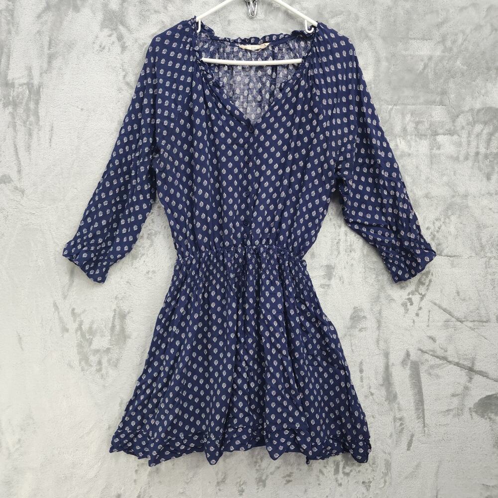 Ellison‎ Dress Womens M Blue White Floral Half Sleeve Smocked Waist Mini Lined